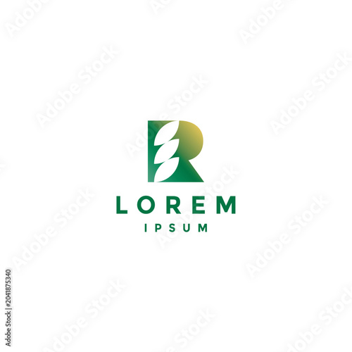 White Rice in the Letter R Logo Design. Three White Rice Inside R Letter Logo Design.