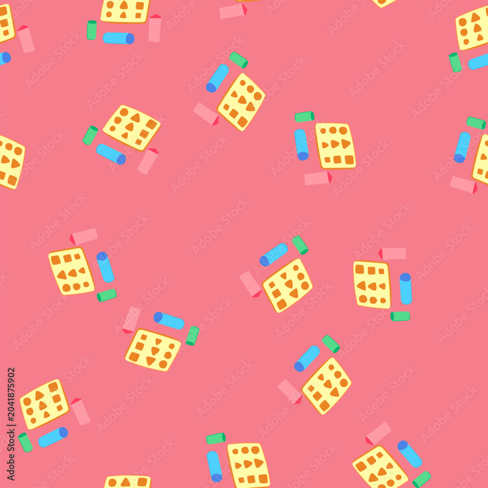 Fototapeta premium pattern building stacking toy cartoon. blocks shapes, toddler preschool, learning motor building stacking toy sign. seamless vector illustration