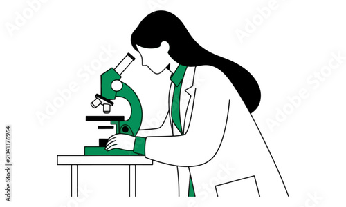 Female scientist using microscope in laboratory illustration
