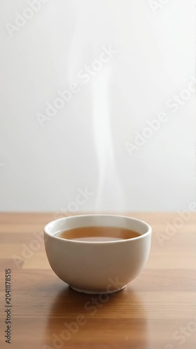 Steaming Hot Cup of Tea on Wooden Table