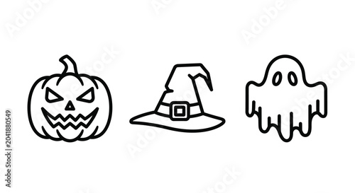 halloween icons set line art pumpkin witch