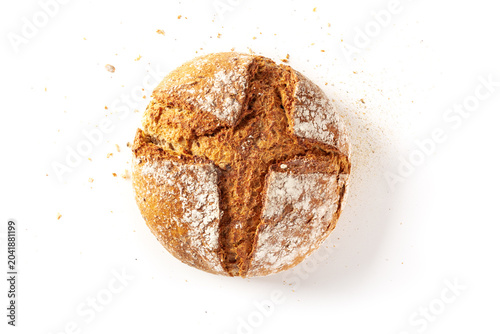 Fresh artisan sourdough bread isolated on a clean white background