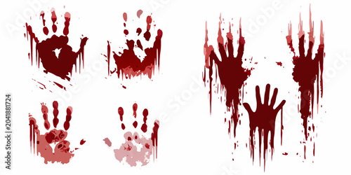 bloody handprints with dripping blood on white background drips hand prints vector
