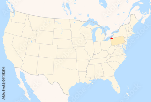 Quadro su tela Locator Map of the County Erie (Pennsylvania, US) showing the Contiguous United