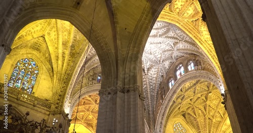 The impressive interior of the Cathedral of Seville (Catedral de Santa María de la Sede) in Spain.