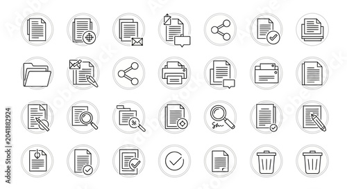 Photos Enterprise document control icons set for administration and legal paperwork archival workflow