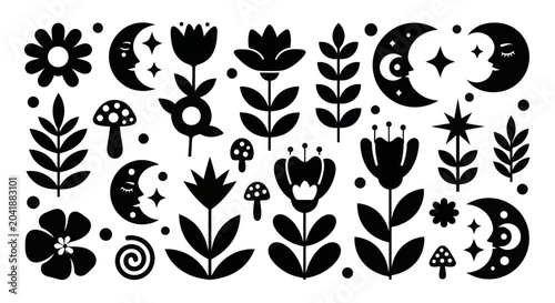 Foto Mystical Celestial and Botanical Silhouettes Collection.