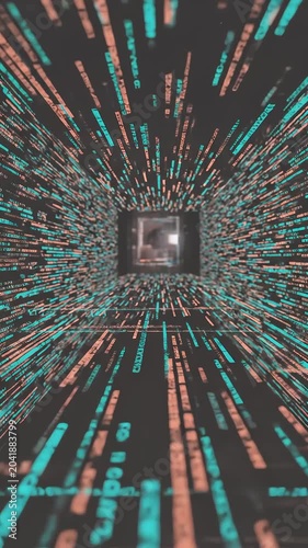 Abstract Digital Tunnel with Flying Data Stream Particles
