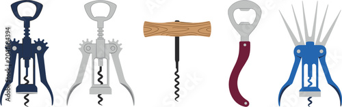 Bild auf Leinwand Colorful Wing Corkscrew and Bottle Opener Vector Set featuring Classic T Shape W