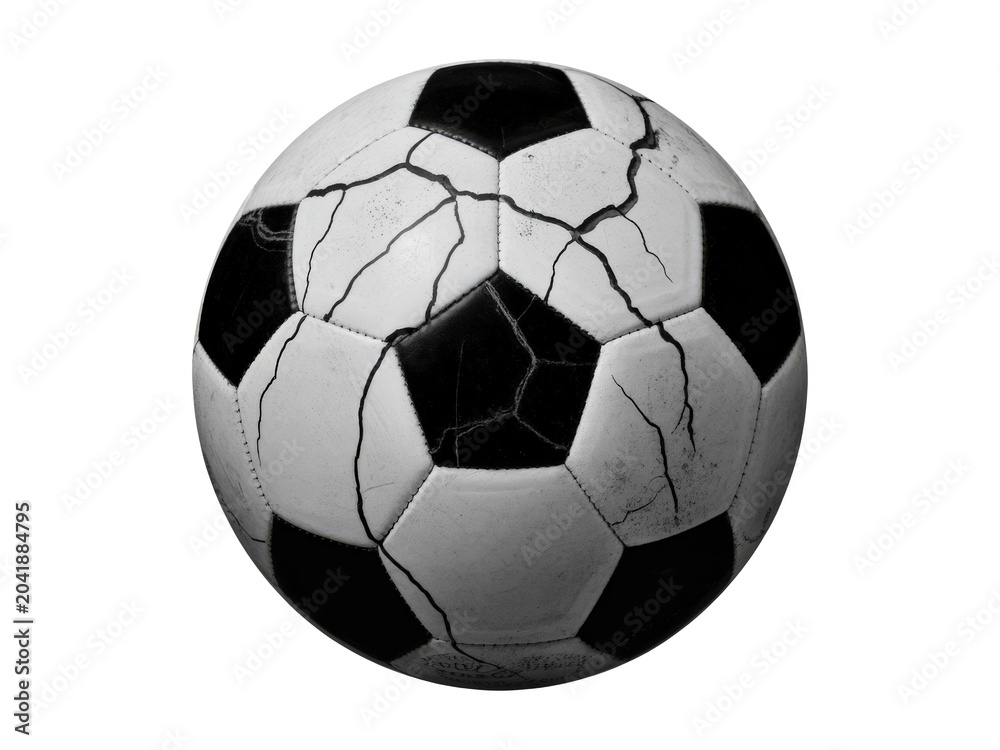 Fototapeta premium Cracked soccer ball isolated on transparent background