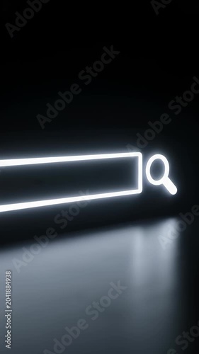 Glowing Neon Search Bar Icon on Dark Surface