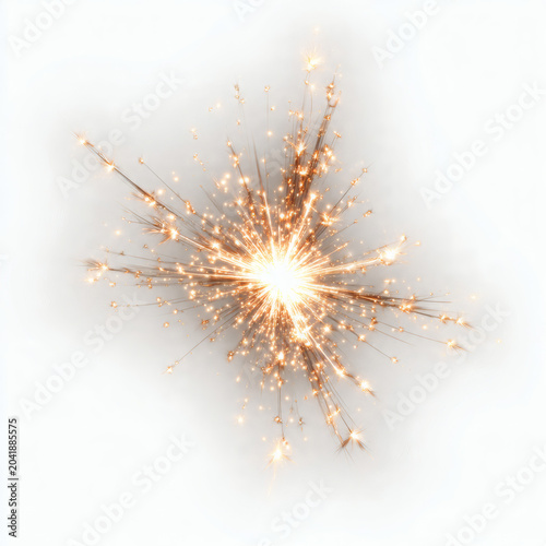 A Glowing Sparkler Burst With Bright Golden Sparks Radiating Outward From A Central Point Against A Clean White Background
