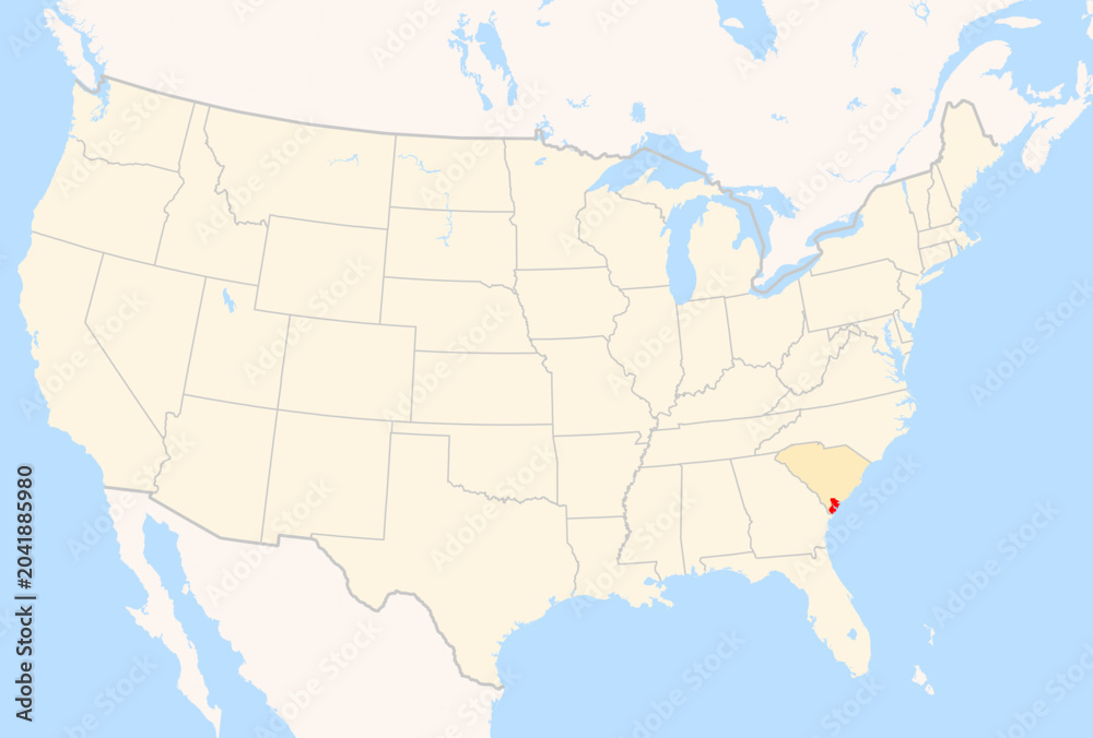 Fototapeta premium Locator Map of the County Beaufort (South Carolina, US) showing the Contiguous United States with the highlighted County
