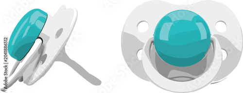 Obraz na płótnie Baby Pacifier Vector Set with Front and Side Views of Blue and White Silicone So
