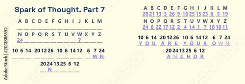 Valokuva Cryptogram puzzle with letters and numbers on paper background