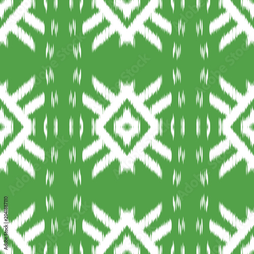 Green Ikat Seamless Pattern Tribal Ethnic Textile Design