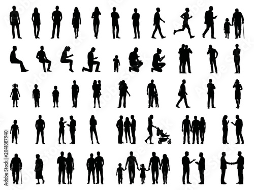 Slika na platnu Diverse people silhouettes pack for architectural CAD, engineering, and urban de