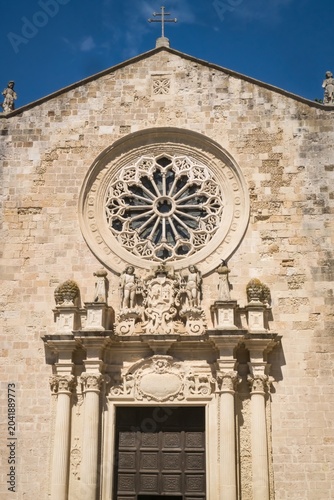 The famous rose window from the facade of the Cathedral of Santa Maria Annunziata or Otranto Cathedral; Province of Lecce, Salento, Puglia, Italy