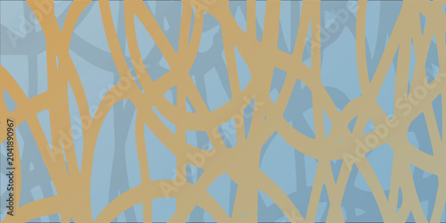Foto Abstract pattern of intertwined beige lines on blue background.
