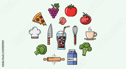 Foto Food items for healthy eating displayed.