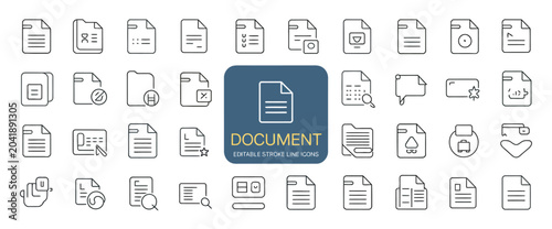 Set of sixty-four document and file management thin line vector icons for business