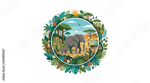 Photography African Safari Scene with Elephants, Wildlife, and Nature