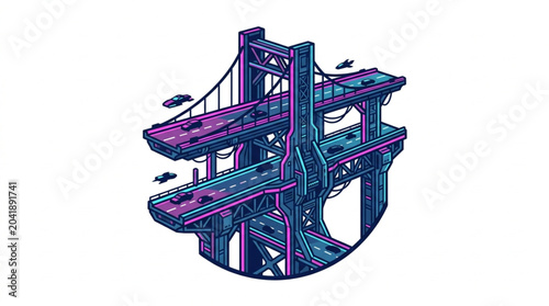 Fotografía Futuristic multi level bridge with cars and lights.