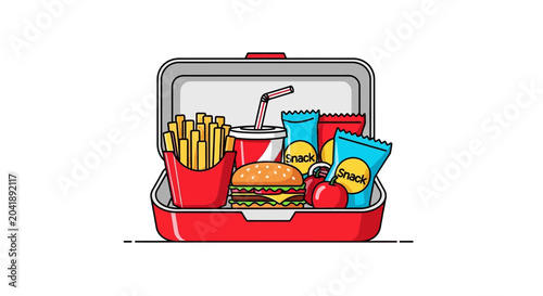 Quadro em tela Colorful illustration of a lunchbox meal.