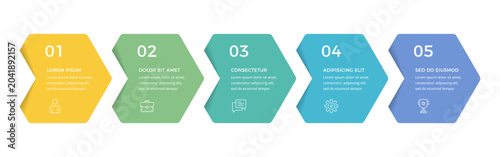 Infographic template with five hexagon shaped elements