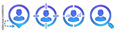 User Target Search Research 3D Glossy Gradient Icons Set. Transparent PNG