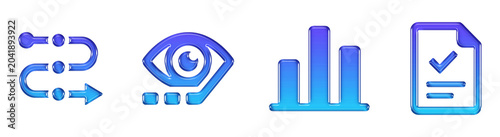 Workflow Vision Statistics Document 3D Glossy Gradient Icons Set. Transparent PNG