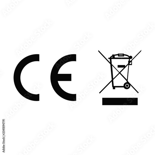 CE Conformity Mark and WEEE Electronic Waste Symbol for EU Product Packaging Regulatory Compliance and Environmental Labeling