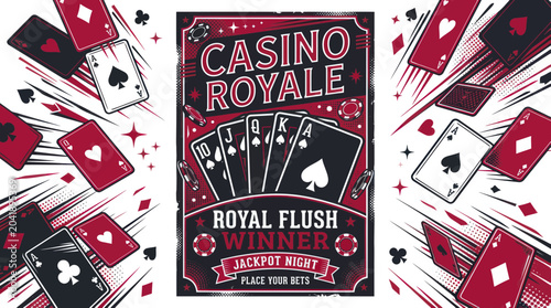 Billede på lærred Casino Royale Royal Flush Winner Jackpot Night - Gambling Poster Design
