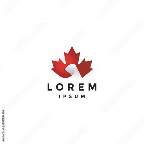 Red Maple Leaf Natural Paper Logo Design. Red Maple Leaf Paper Curve Logo Design.