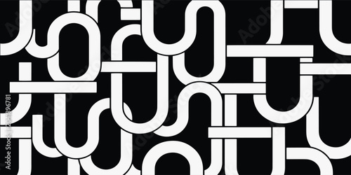 Black and white abstract geometric pattern with curved shapes.