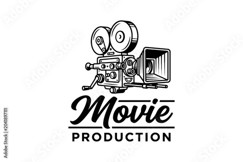 Cuadro en lienzo Vintage Movie Camera Logo for Film Production Company