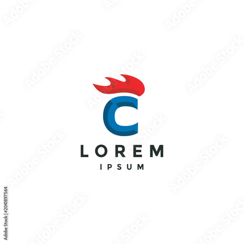 Modern Letter C Roosters Crest Logo Design. Minimalist Letter C with Flaming Comb Logo Design.