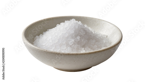 Valokuva Coarse sea salt crystals piled in a ceramic bowl