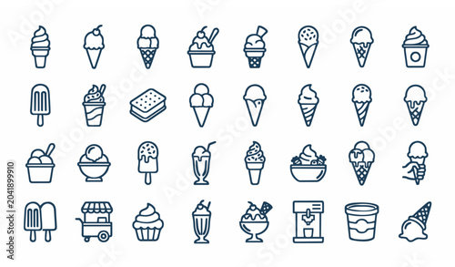 Foto Monoline ice cream icon set with modern minimal outline dessert doodle symbols v