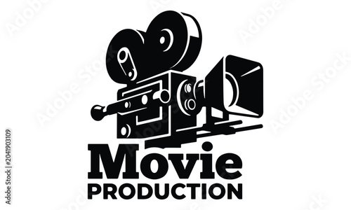 Photos Movie Production Logo with Vintage Film Camera Illustration