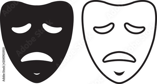 Quadro su tela Sad theater mask icon in solid and outline style dramatic performance symbol for