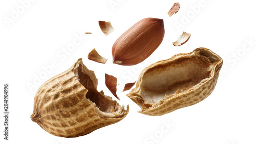 Photos Peanut shell broken open with kernel and fragments flying