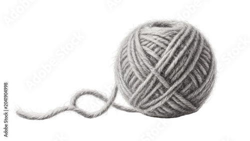 Fotografie Gray wool yarn ball with loose strand