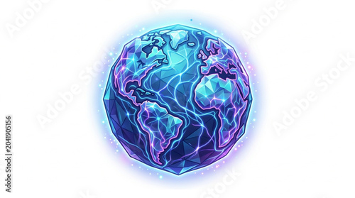 Tableau sur toile Glowing Earth with Blue and Purple Energy Aura.