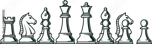 Fotografía Chess pieces king queen bishop knight rook pawn arranged in order for strategy game or board game concept illustration