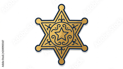 Tableau sur toile Golden Sheriff Star Badge Emblem Isolated on White Background.