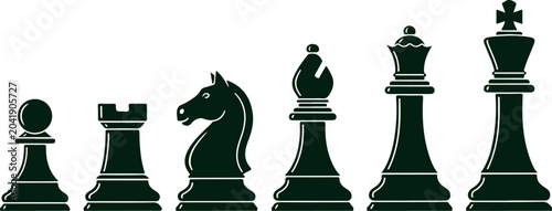 Billede på lærred Set of dark green chess pieces pawn rook knight bishop queen king on white background silhouette vector