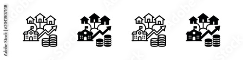 Schilderij op canvas Real Estate Growth and Property Investment Icon Set with Houses and Coins