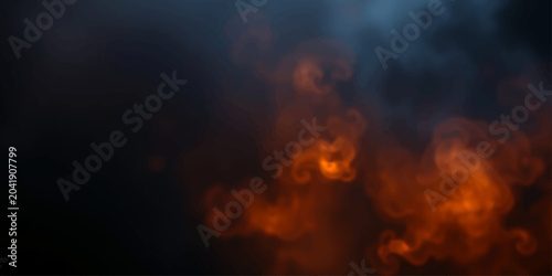 Foto Flames lick and swirl within a dark, smoky expanse, creating an abstract dance of fiery energy and ethereal mist