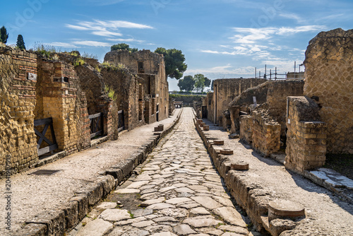 Obraz na plátně Herculaneum Ancient City view that Roman town buried in the eruption of Mount Ve
